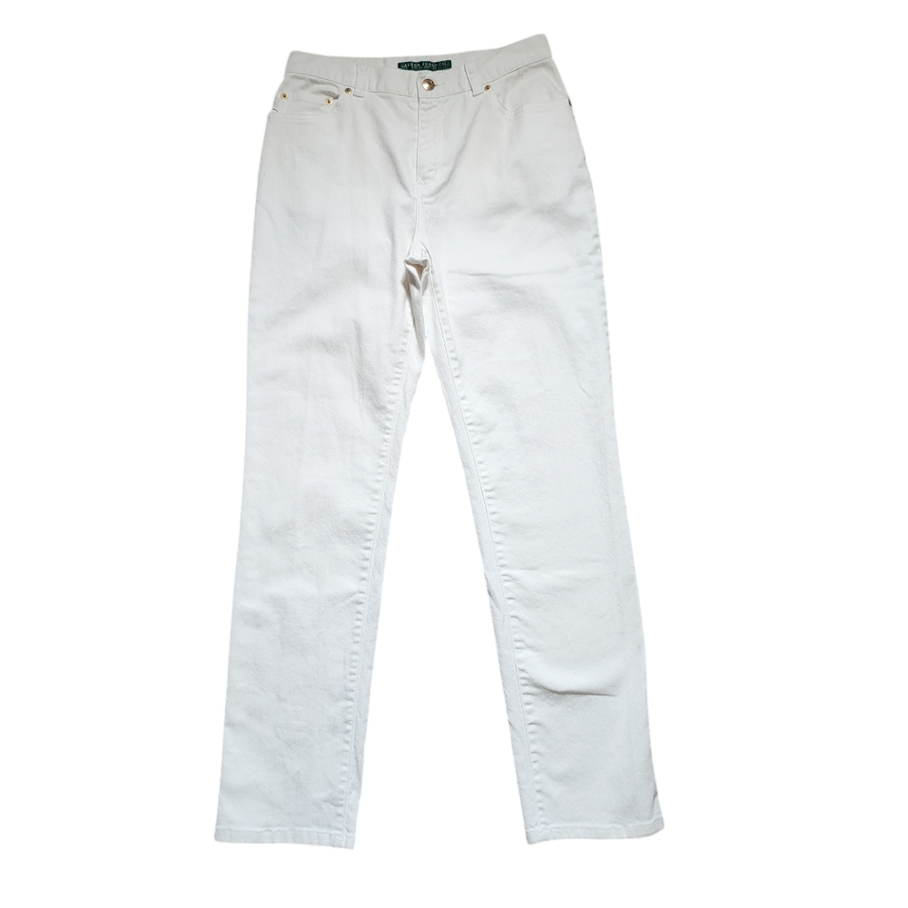 Ralph Lauren White Straight Leg High Rise Cotton Jeans Size 4